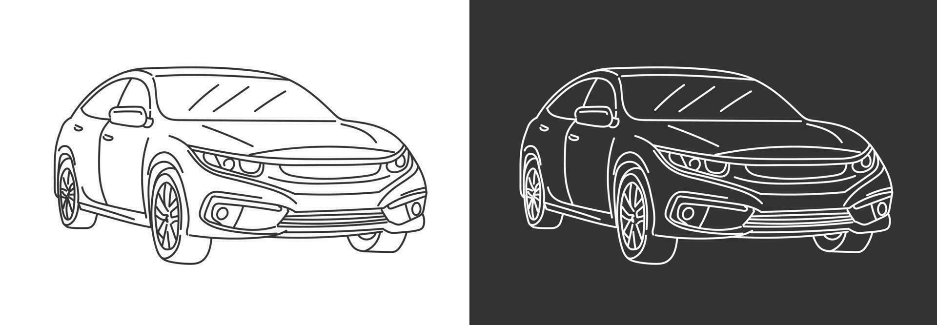 lijn kunst vector illustratie van een modern sport- auto geïsoleerd in zwart en wit