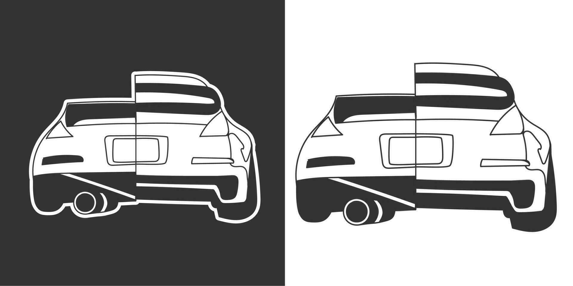 combinatie van twee super auto's, tonen beide kant, gemakkelijk concept vector lijn kunst illustratie