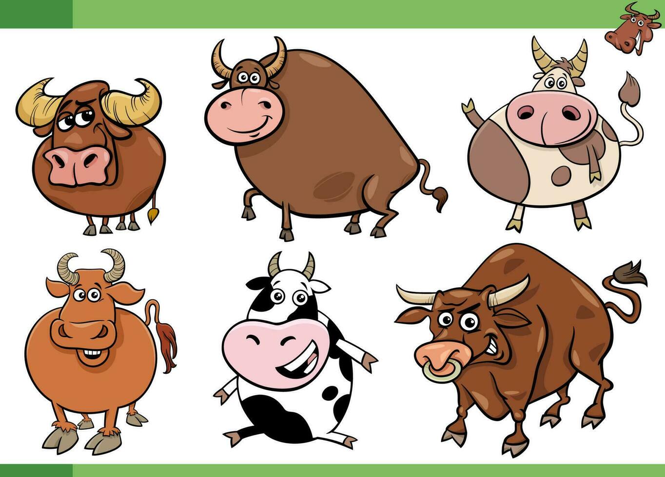 tekenfilm stieren boerderij dieren grappig tekens reeks vector
