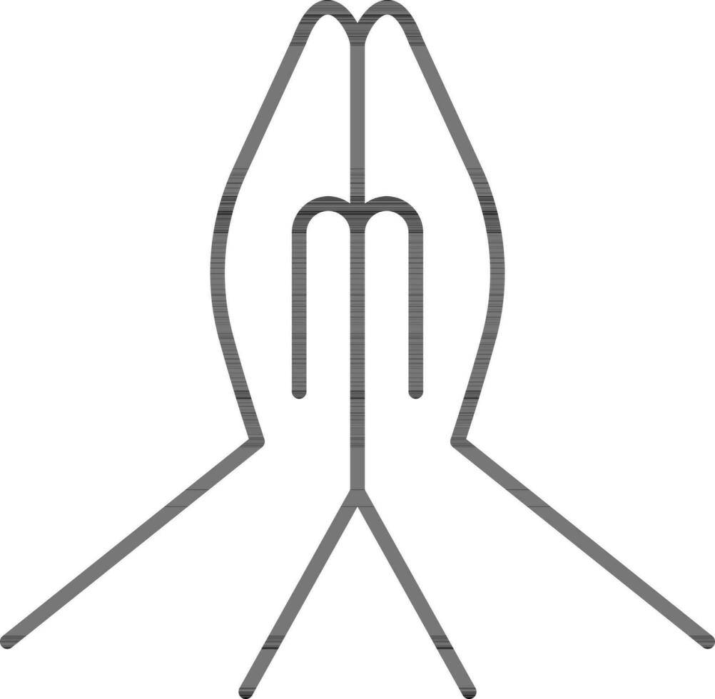 Hindoe cultuur bidden handen icoon of symbool in lijn kunst. vector