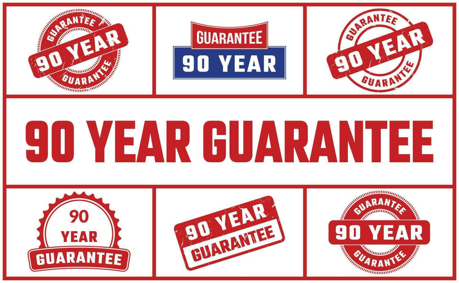 90 jaar garantie rubber postzegel reeks vector