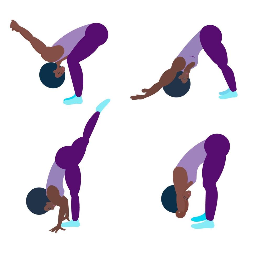 een zwarte atleet doet aan yoga of fitness. een gespierde Afro-Amerikaanse vrouw traint en zorgt voor haar gezondheid. vector stock illustratie in vlakke stijl