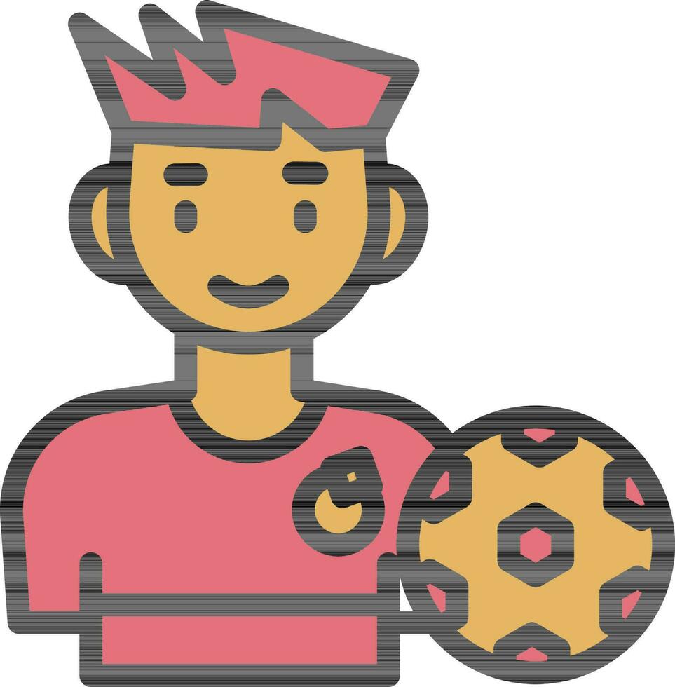 illustratie van voetballer karakter icoon in rood en geel kleur. vector