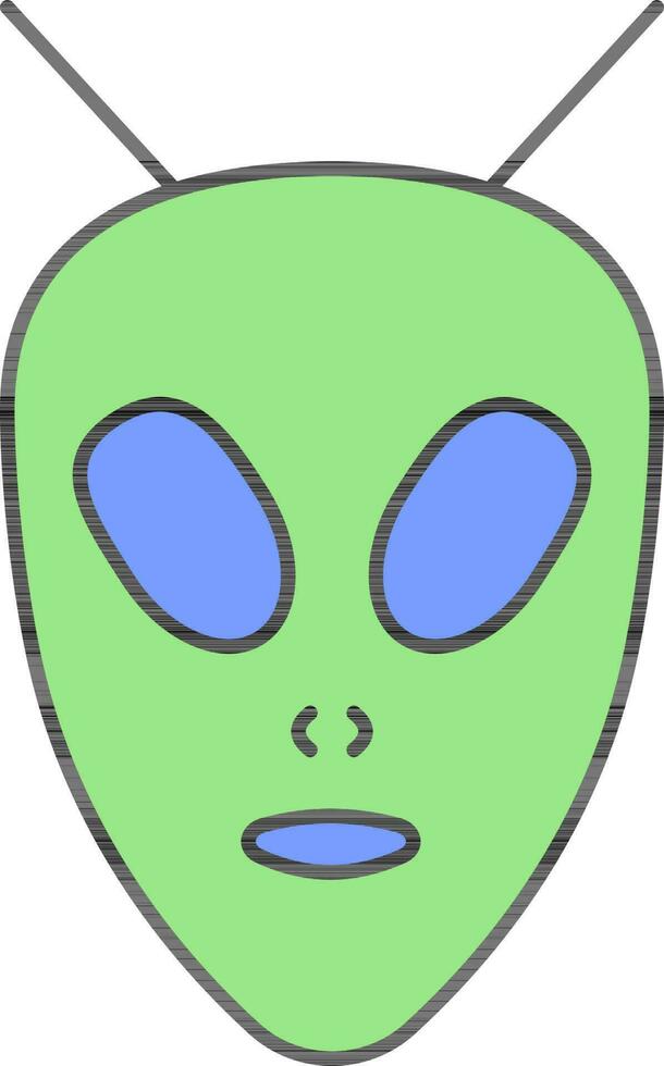 buitenaards wezen tekenfilm karakter gezicht icoon in groen en blauw kleur. vector