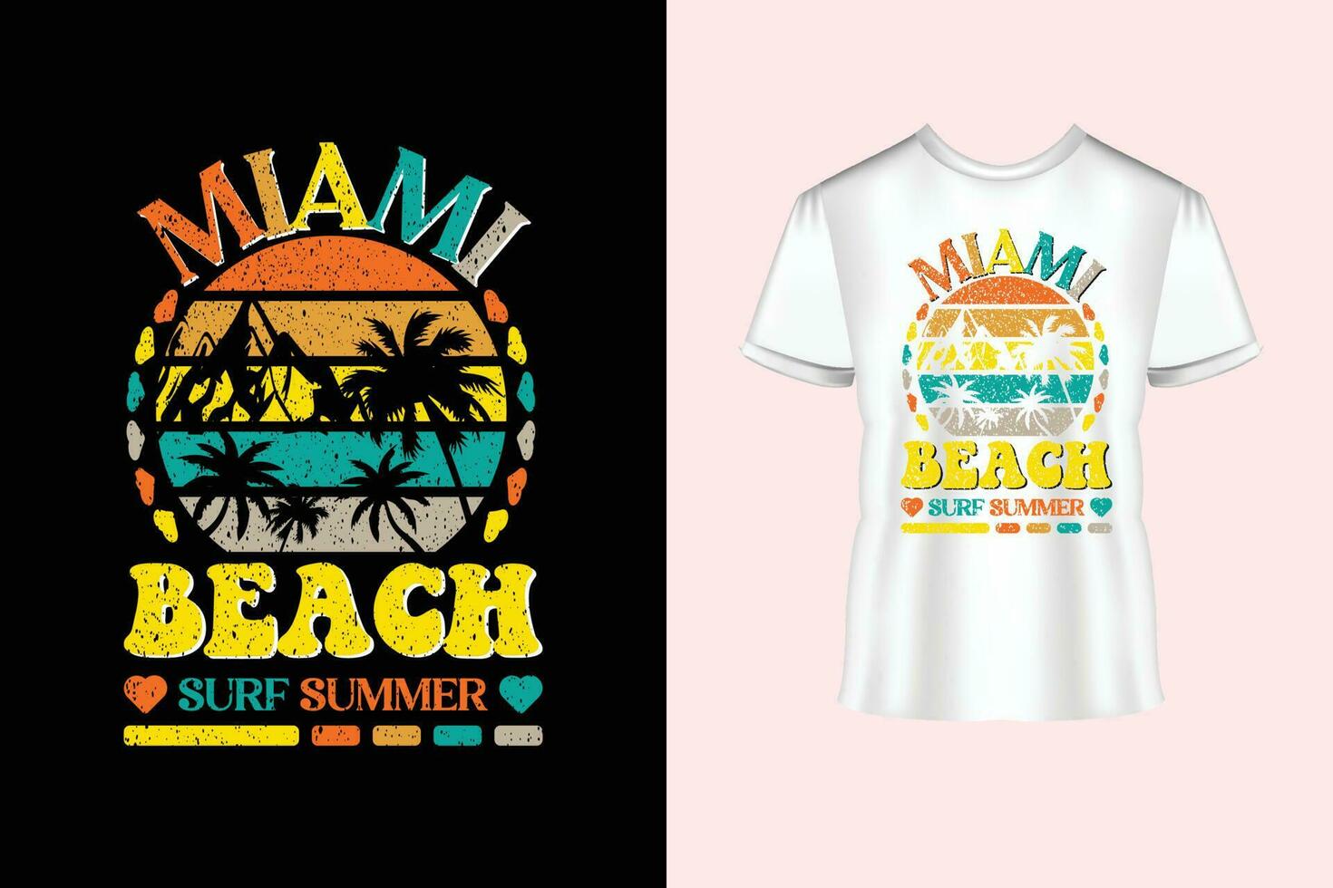 Miami strand surfen zomer typografie en schoonschrift tekst stijl t-shirt ontwerp vector