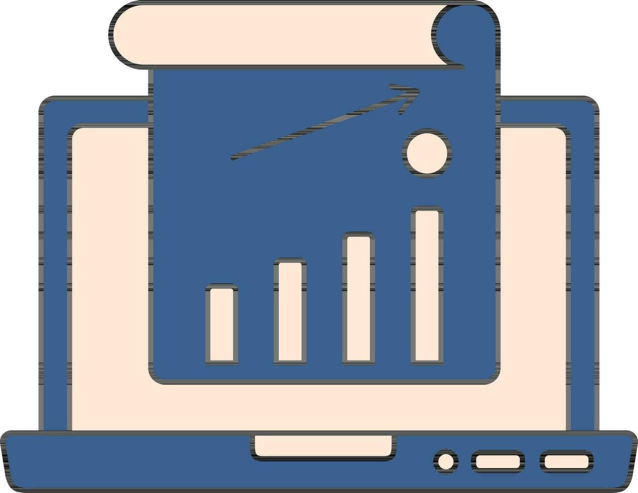 blauw en perzik kleur groeit bar diagram in laptop icoon. vector