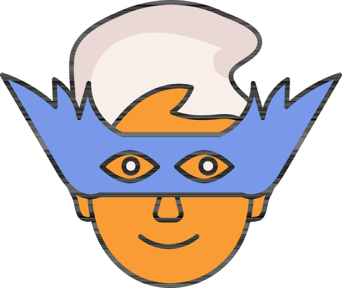 superheld masker vervelend Mens gezicht blauw en oranje icoon. vector