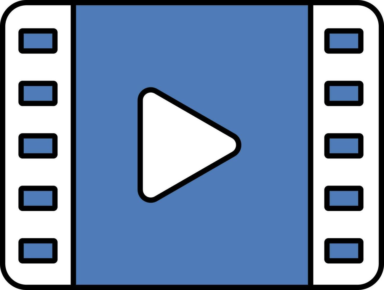 Speel film strip icoon in blauw en wit kleur. vector