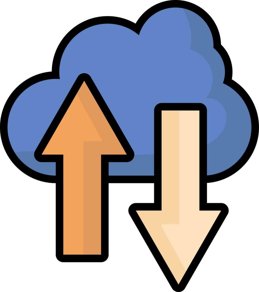 wolk met omhoog en naar beneden pijl icoon in blauw en oranje kleur. vector