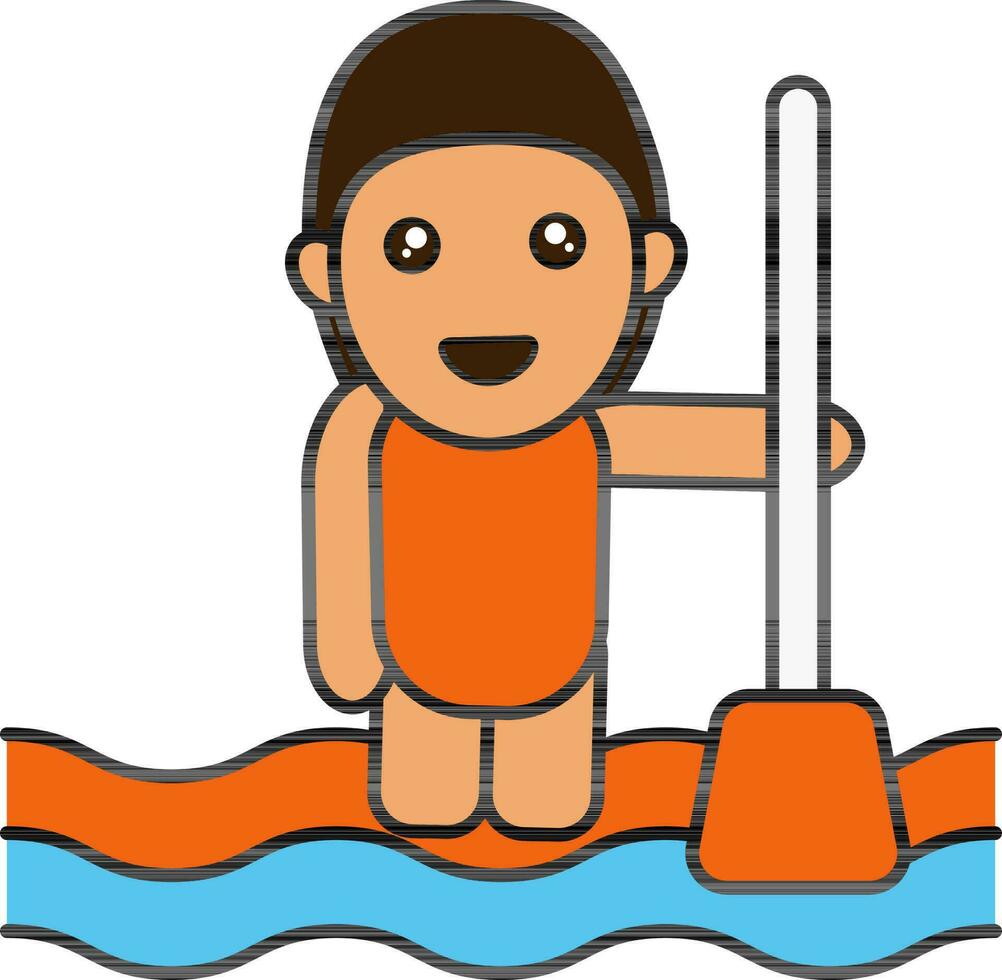 jong meisje paddle boarding kleurrijk icoon. vector