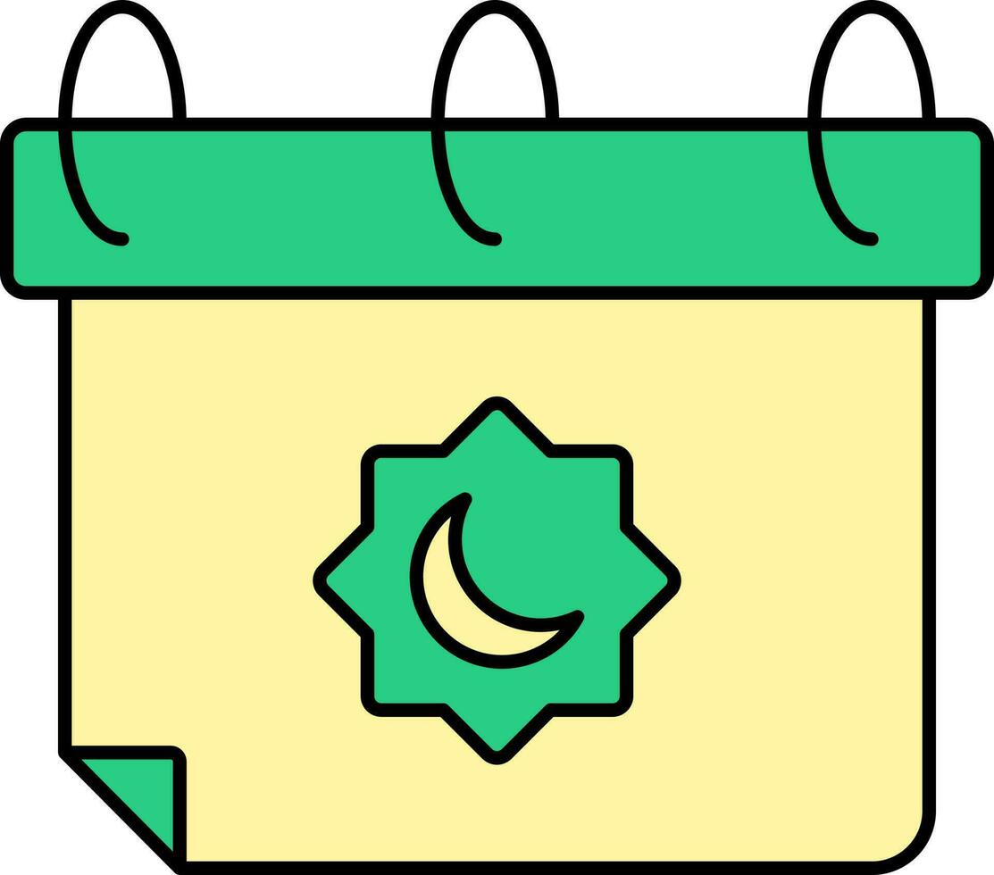 Islamitisch kalender icoon in groen en geel kleur. vector