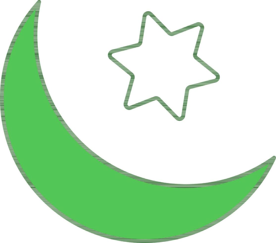 Islamitisch halve maan maan en ster icoon in groen en wit kleur. vector