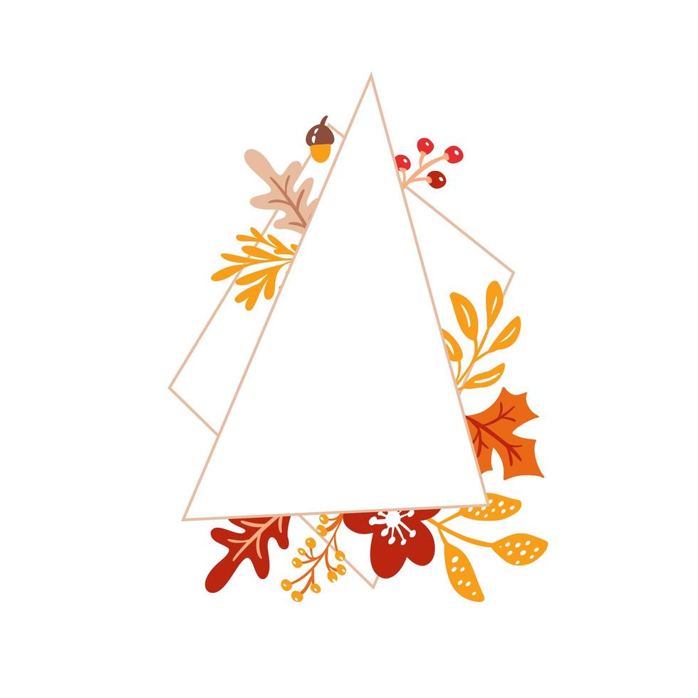 hand getekend minimalistisch herfst frame met bladeren en geometrische elementen op witte achtergrond. vector illustratie doodle stijl. herfst thanksgiving ontwerp pictogram afdrukken, logo poster, symbool decor