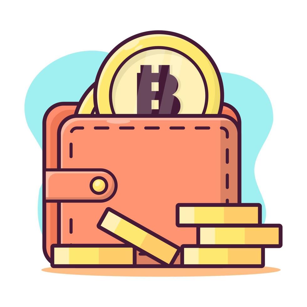 portemonnee met bitcoin munt geïsoleerde cartoon afbeelding in vlakke stijl vector