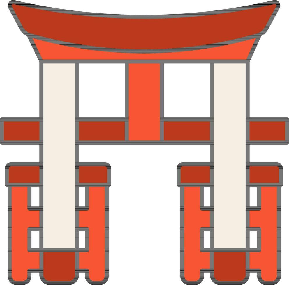 vlak torii poort icoon in oranje en wit kleur. vector