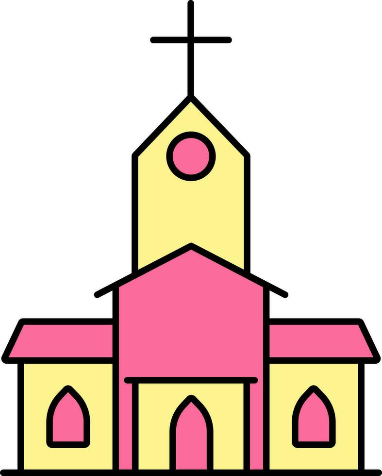 geel en roze kerk gebouw icoon in vlak stijl. vector