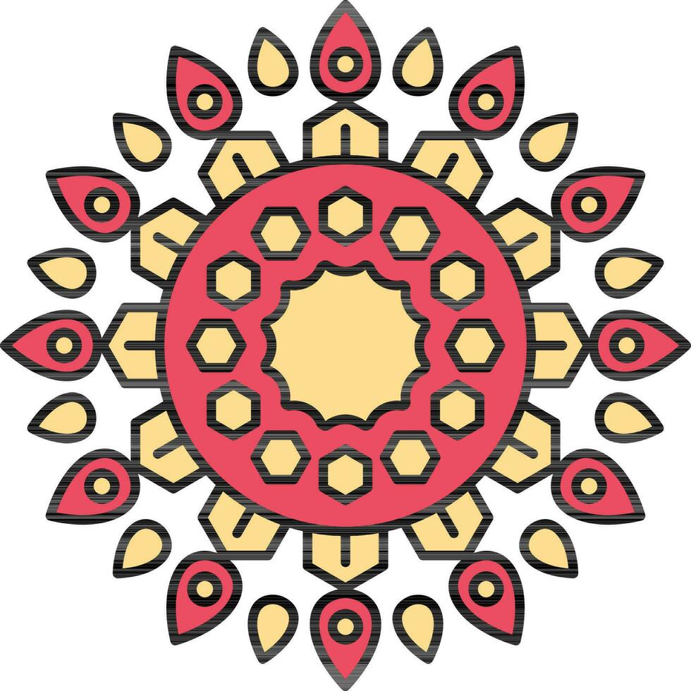 zeshoekig patroon mandala bloemen icoon in rood en geel kleur. vector