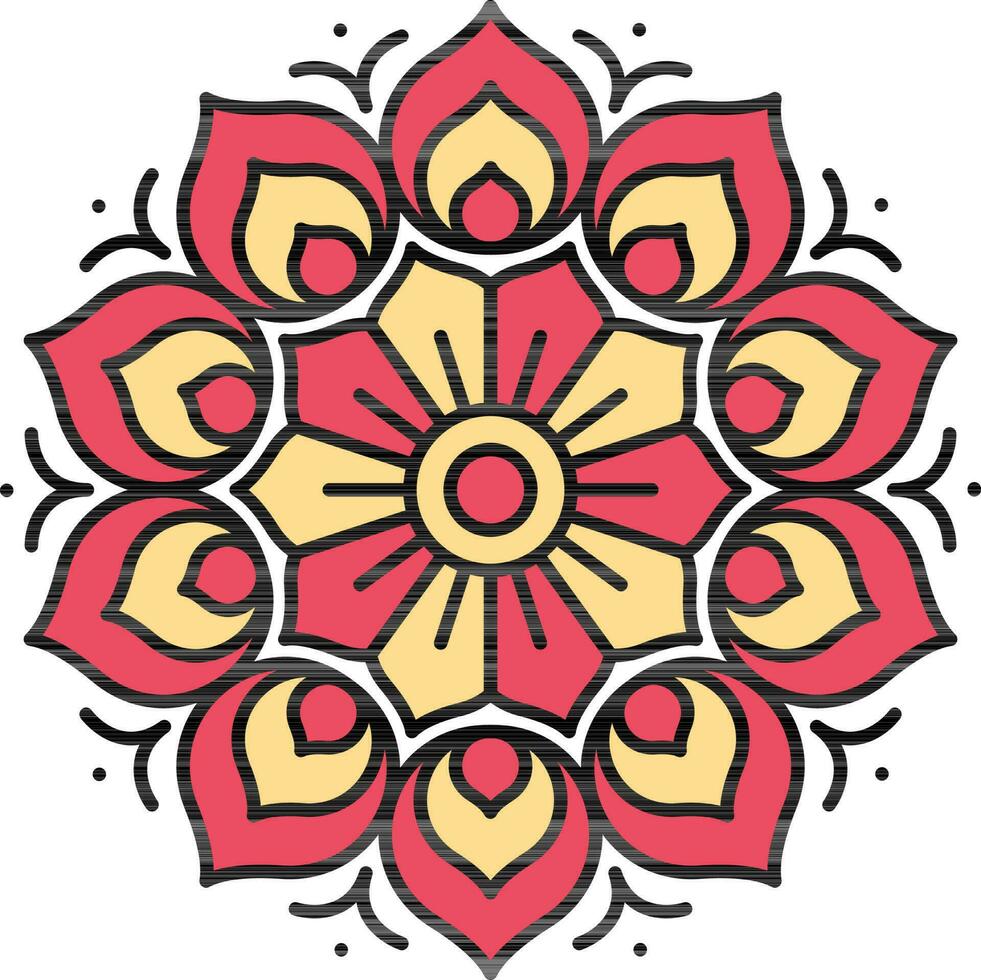 mooi mandala bloem rood en geel icoon in vlak stijl. vector