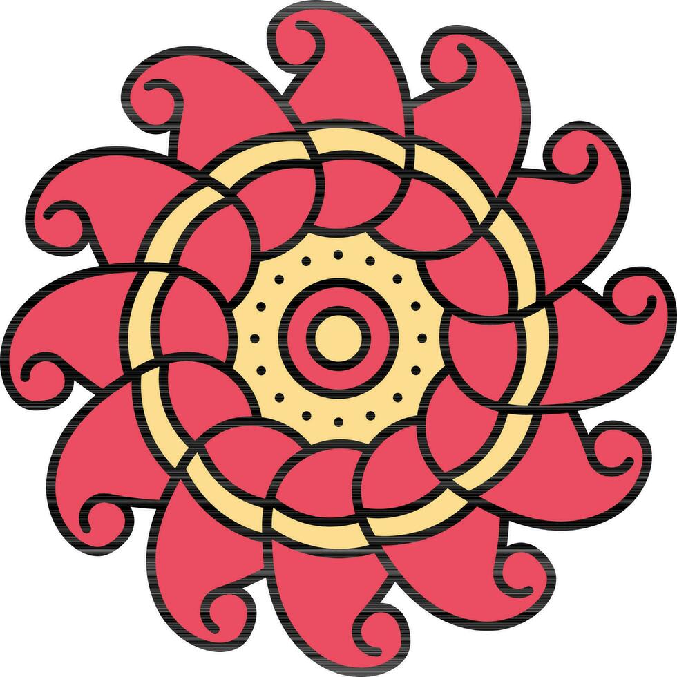 rood en geel mandala paisley bloem vlak icoon. vector