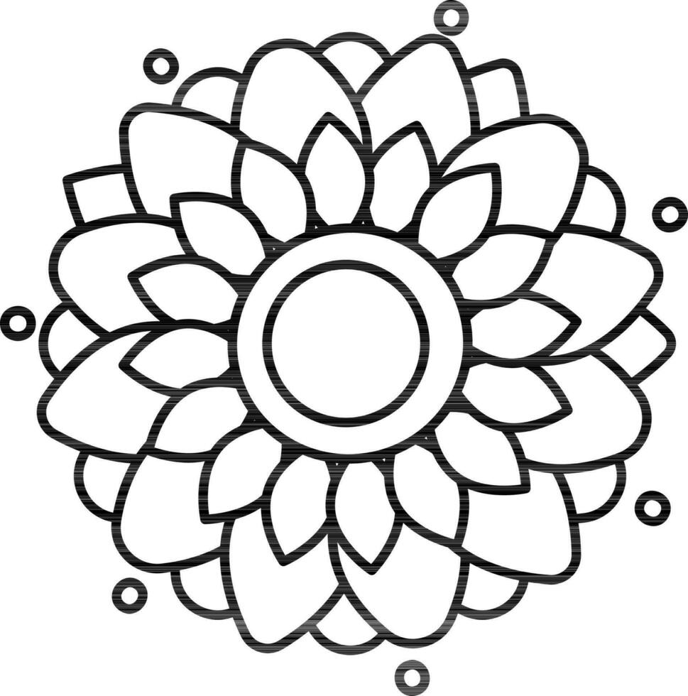 zonnebloem mandala icoon in zwart lijn kunst. vector