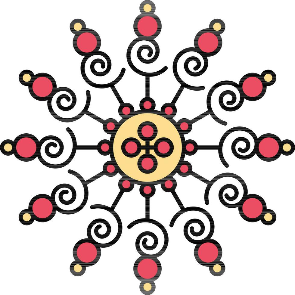 geel en rood gekruld mandala bloem icoon of symbool. vector