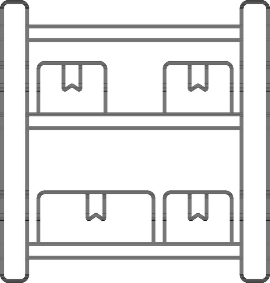 lineair stijl magazijn schappen met karton dozen icoon. vector