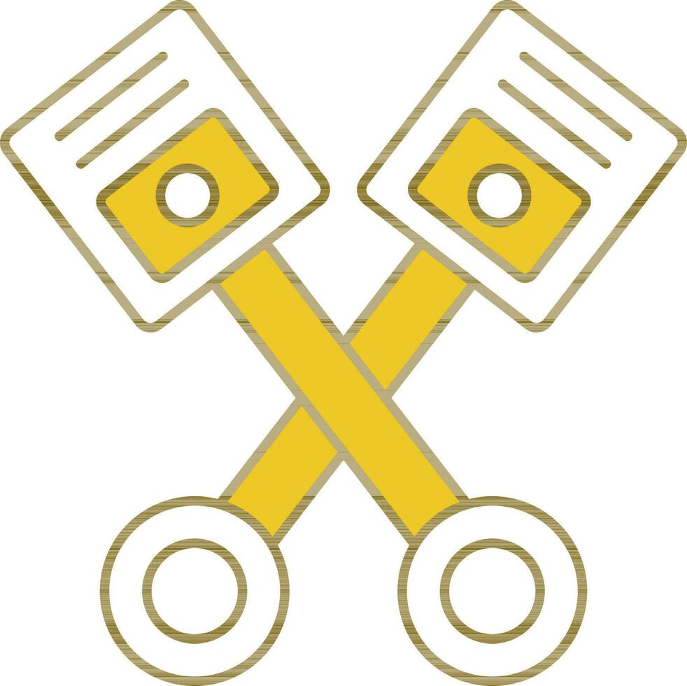 gekruiste zuiger icoon in geel en wit kleur. vector