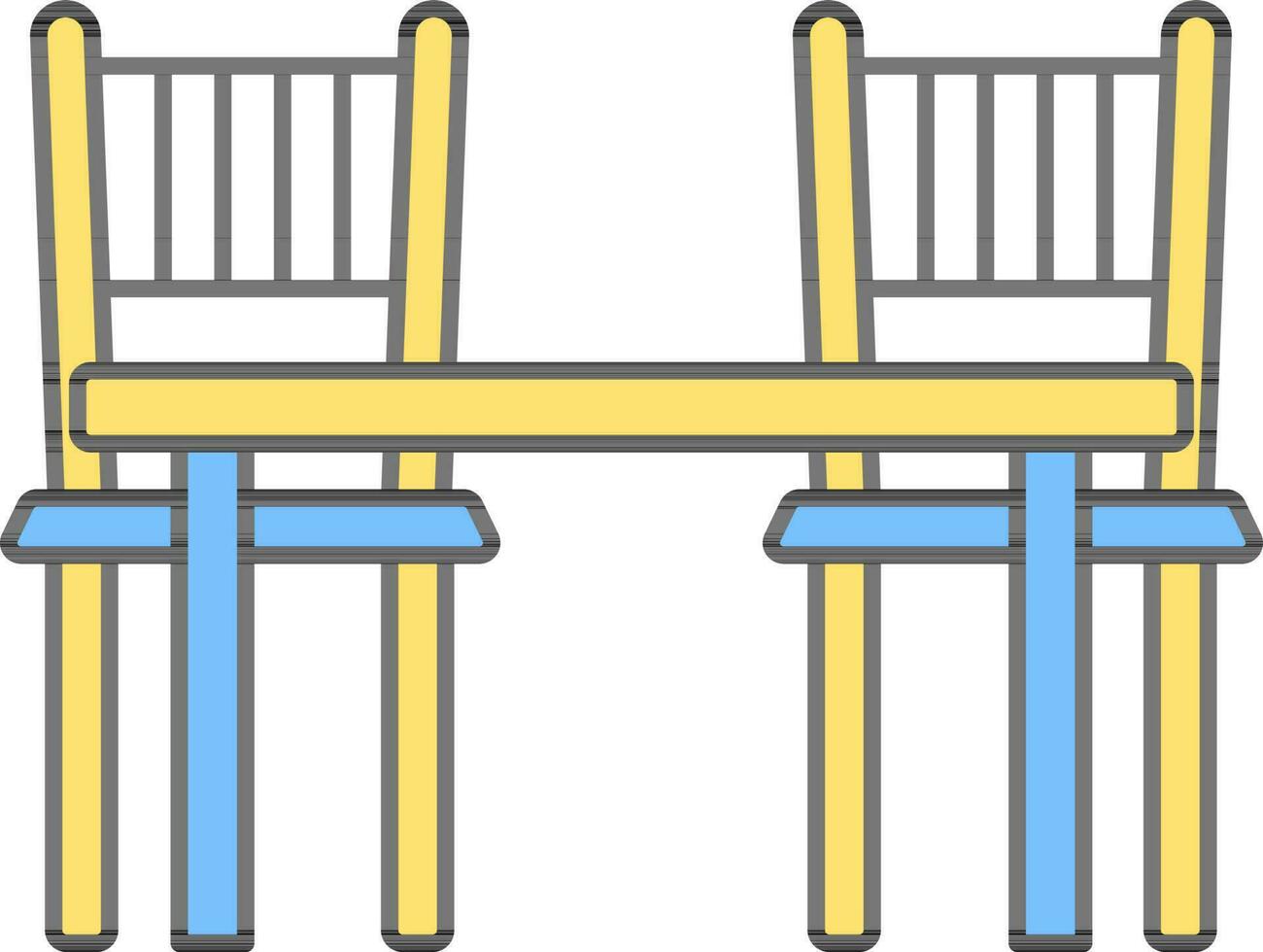 tafel met stoelen icoon in blauw en geel kleur. vector