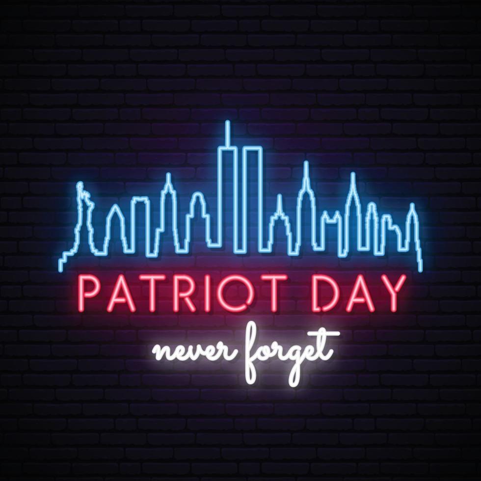 patriot day new york city skyline met twin towers in neon stijl vector