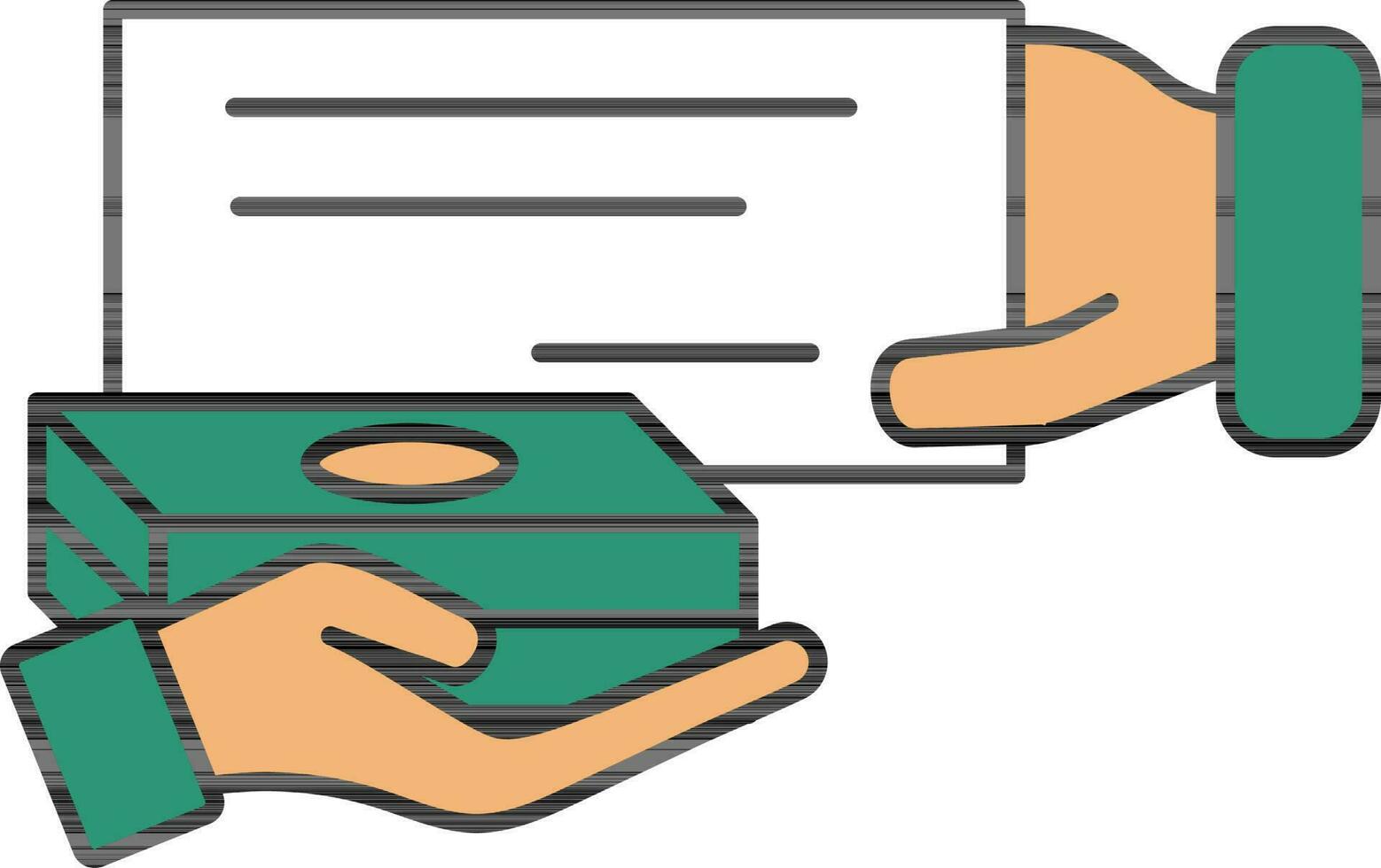 hand- naar hand- controleren uitwisseling met contant geld voor transactie kleurrijk icoon of symbool. vector
