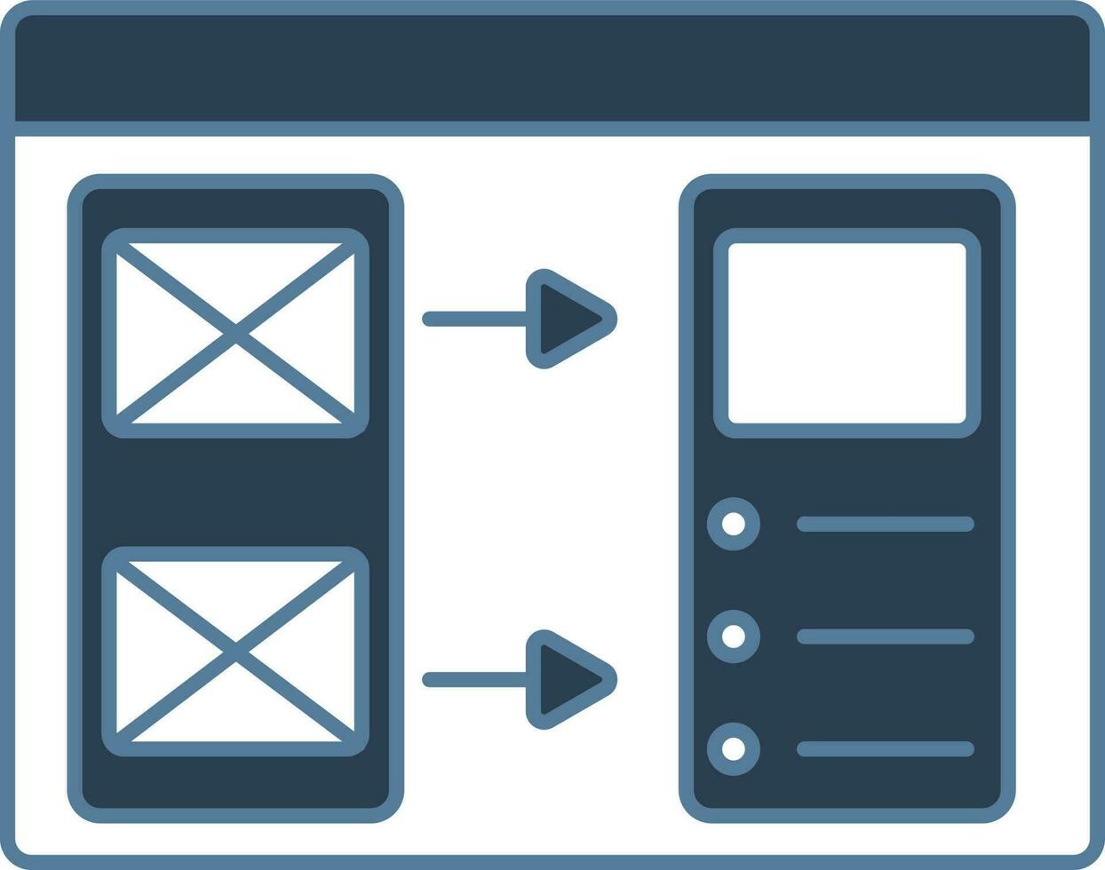 gebruik miro mobiel app wireframe blauw en wit icoon. vector