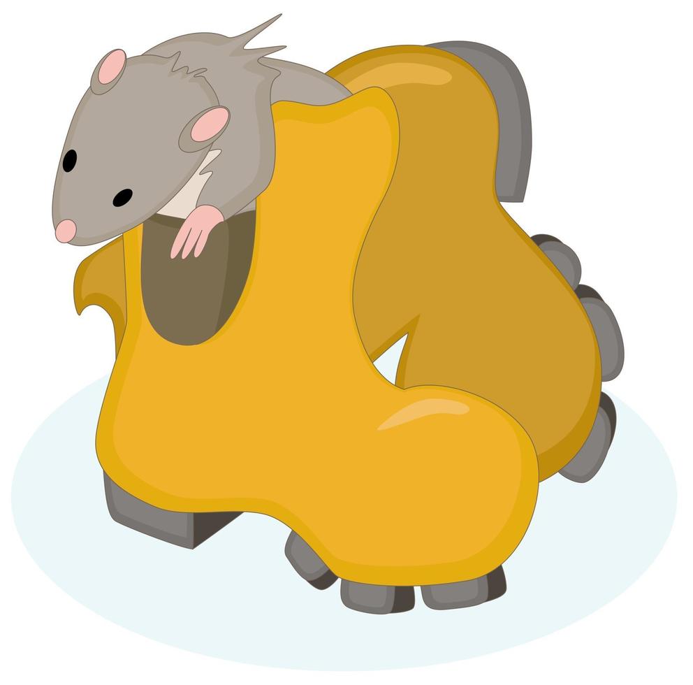 vector afbeelding van een rat zit in een laars