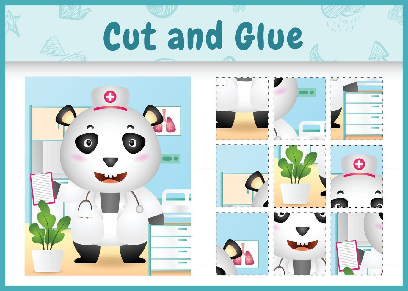 bordspel voor kinderen geknipt en gelijmd met een schattige panda met behulp van kostuumverpleegsters vector