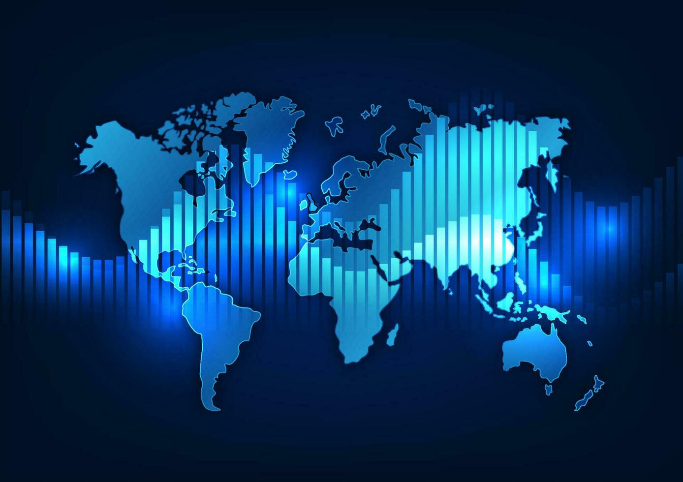 wereld kaart technologie achtergrond met voorraad diagram het vertegenwoordigt de s werelds economie dat is constant veranderen. zag de bedrijf wedstrijd van elk land blauw kaart met de blauw voorraad tabel vector