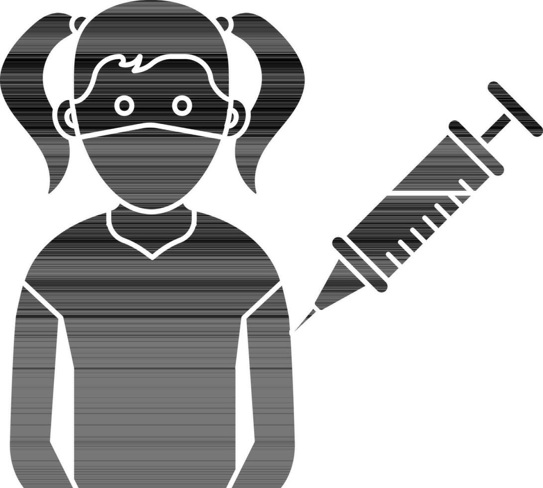 meisje vaccinatie icoon in zwart en wit kleur. vector