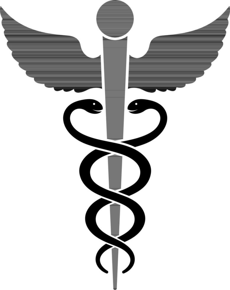 medisch teken of caduceus icoon in zwart en wit kleur. vector
