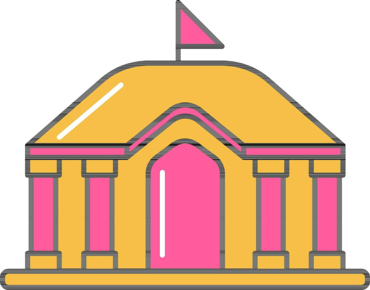 vlag met tempel vlak icoon in geel en roze kleur. vector