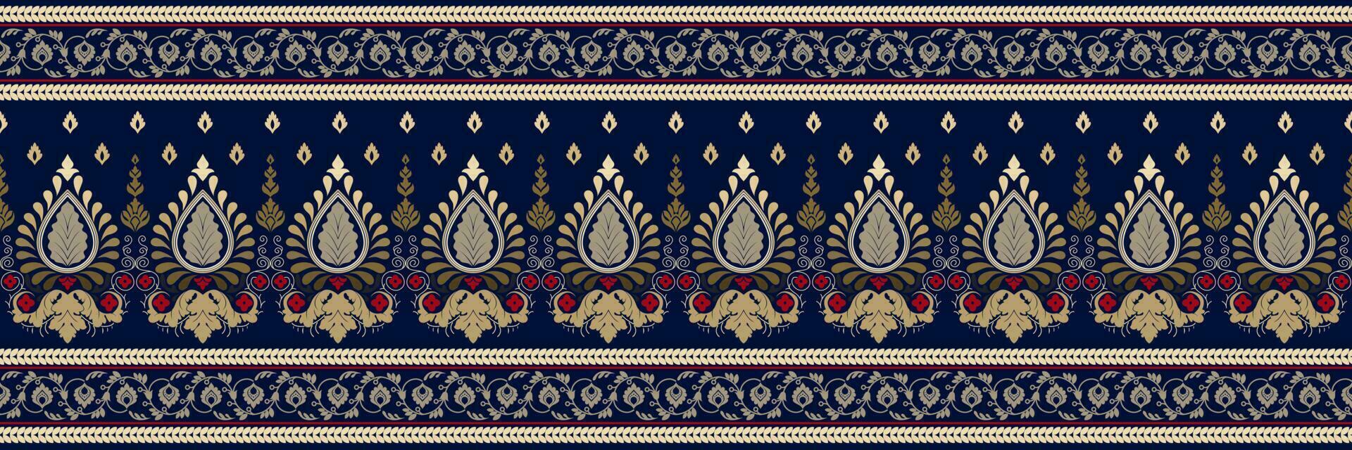 paisley etnisch naadloos patroon ontwerp. bloemen patroon met paisley en Indisch bloem motieven. damast stijl patroon voor textil en decoratie vector