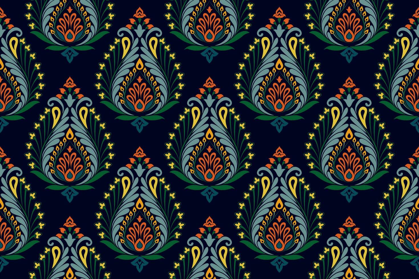 paisley etnisch naadloos patroon ontwerp. bloemen patroon met paisley en Indisch bloem motieven. damast stijl patroon voor textil en decoratie vector