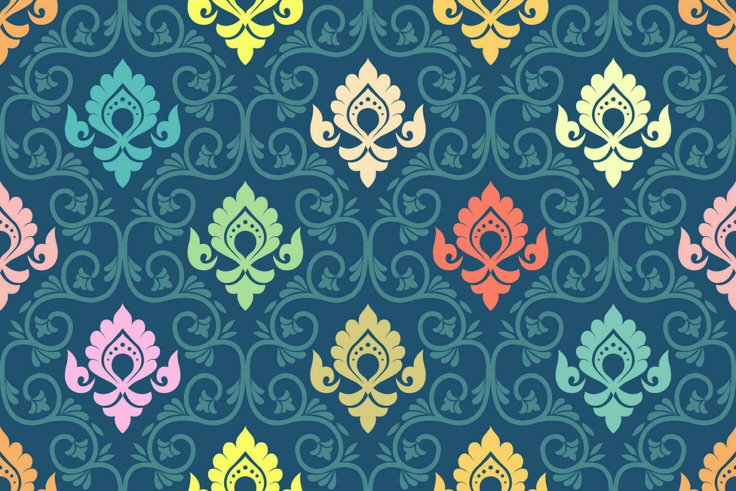 paisley etnisch naadloos patroon ontwerp. bloemen patroon met paisley en Indisch bloem motieven. damast stijl patroon voor textil en decoratie vector