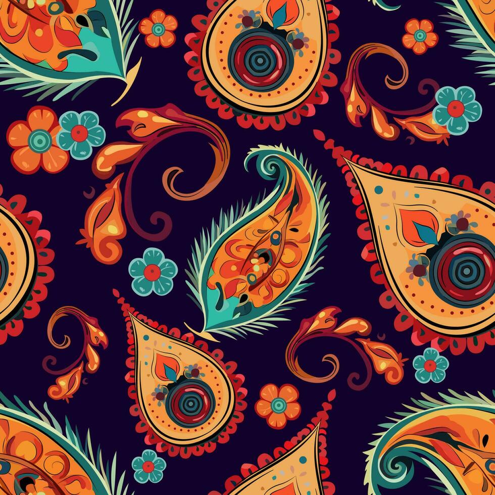 paisley etnisch naadloos patroon ontwerp. bloemen patroon met paisley en Indisch bloem motieven. damast stijl patroon voor textil en decoratie vector