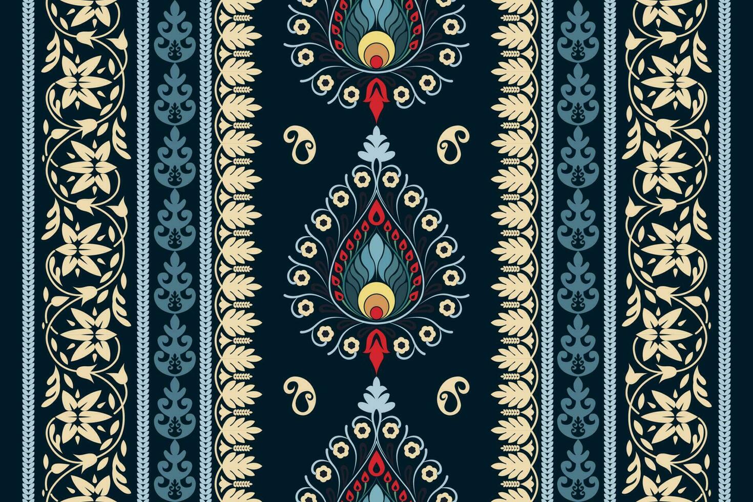 paisley etnisch naadloos patroon ontwerp. bloemen patroon met paisley en Indisch bloem motieven. damast stijl patroon voor textil en decoratie vector