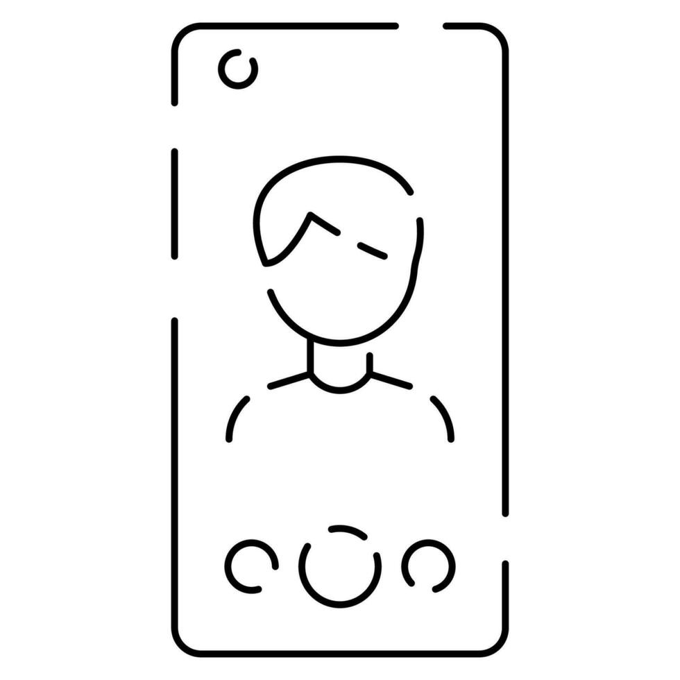 selfie vector lijn icoon. nemen een selfie foto. cel telefoon voorkant camera en selfie stok. smartphone apparaat symbool illustratie.