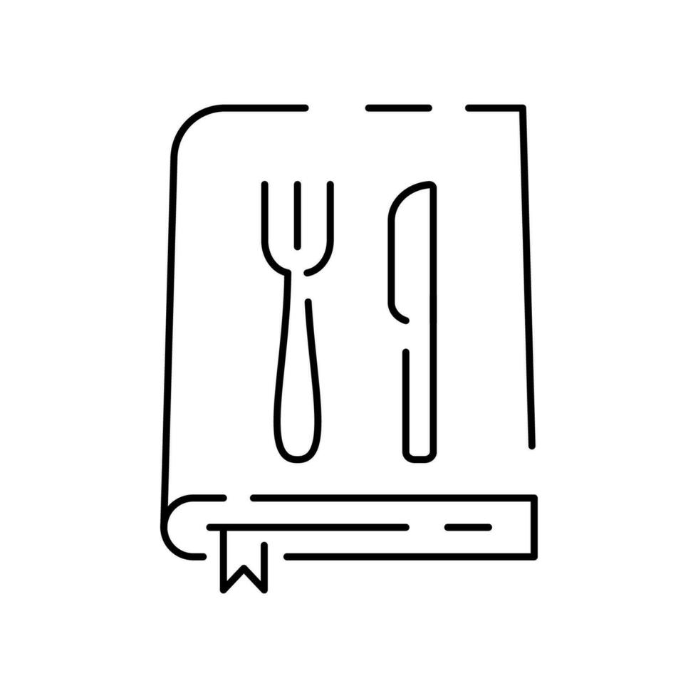 Koken of keuken dun lijn vector icoon. restaurant met koken en maaltijd of voedsel. recept boek.