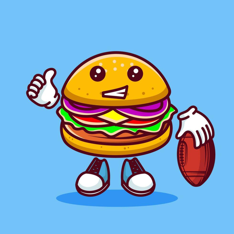 vector illustratie van kawaii hamburger tekenfilm karakter met Amerikaans Amerikaans voetbal. vector eps 10