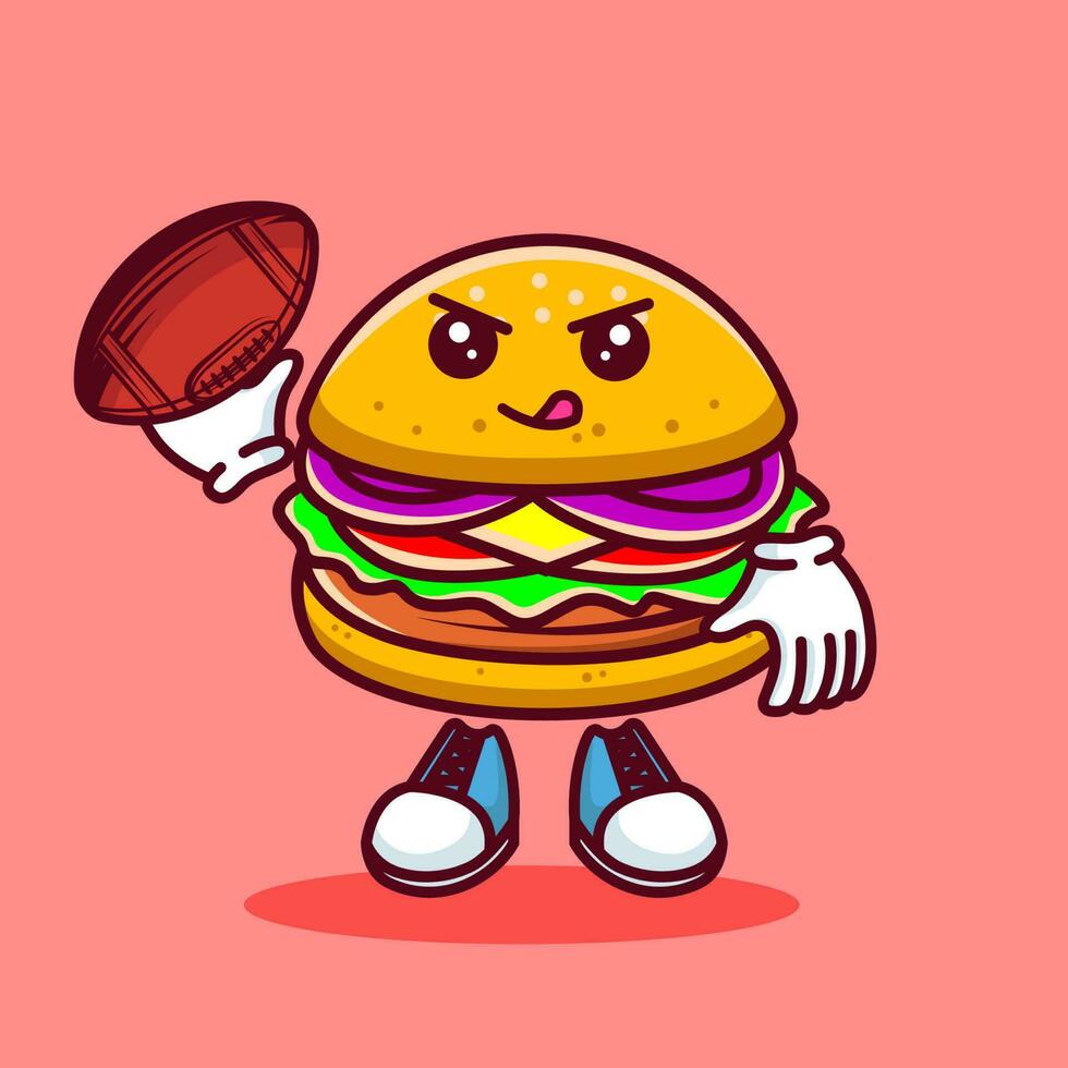 vector illustratie van kawaii hamburger tekenfilm karakter met Amerikaans Amerikaans voetbal. vector eps 10