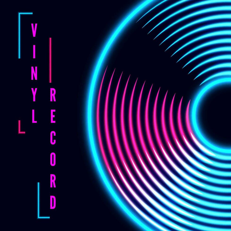 vinyl muziek- Vermelding in retro neon kleuren. wijnoogst grammofoon schijf. vector illustratie