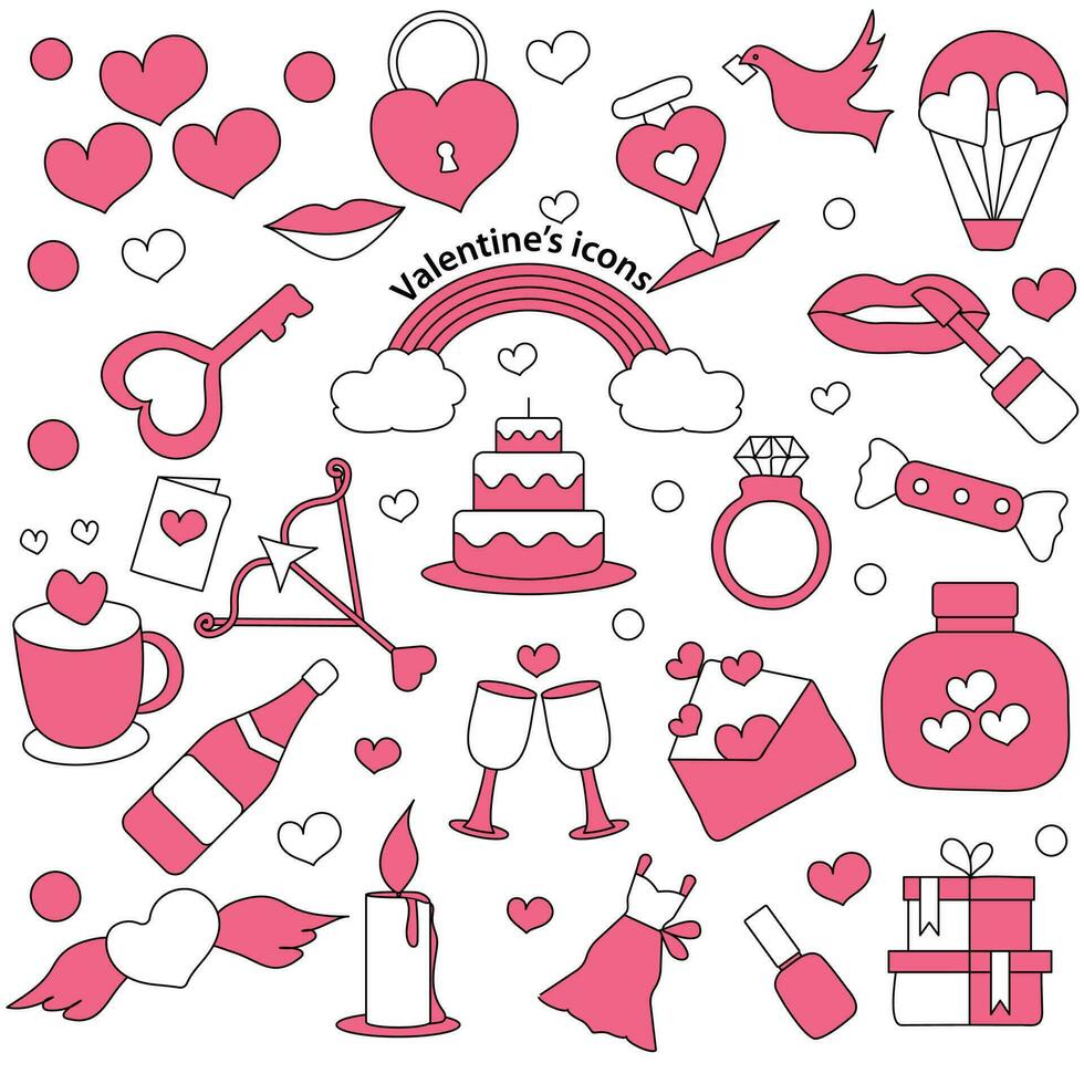 reeks van Valentijnsdag icoon in roze en wit kleur. vector