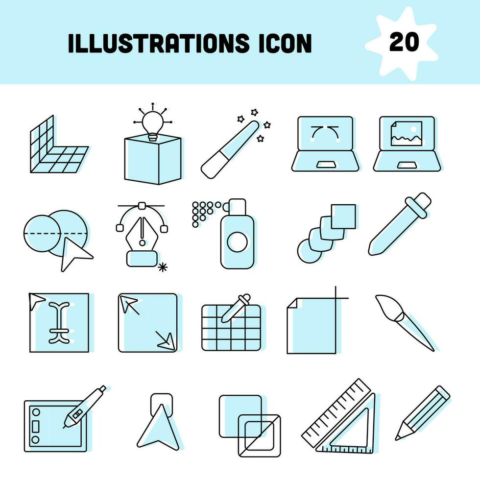 vlak stijl illustraties of illustrator icoon reeks in blauw en wit kleur. vector
