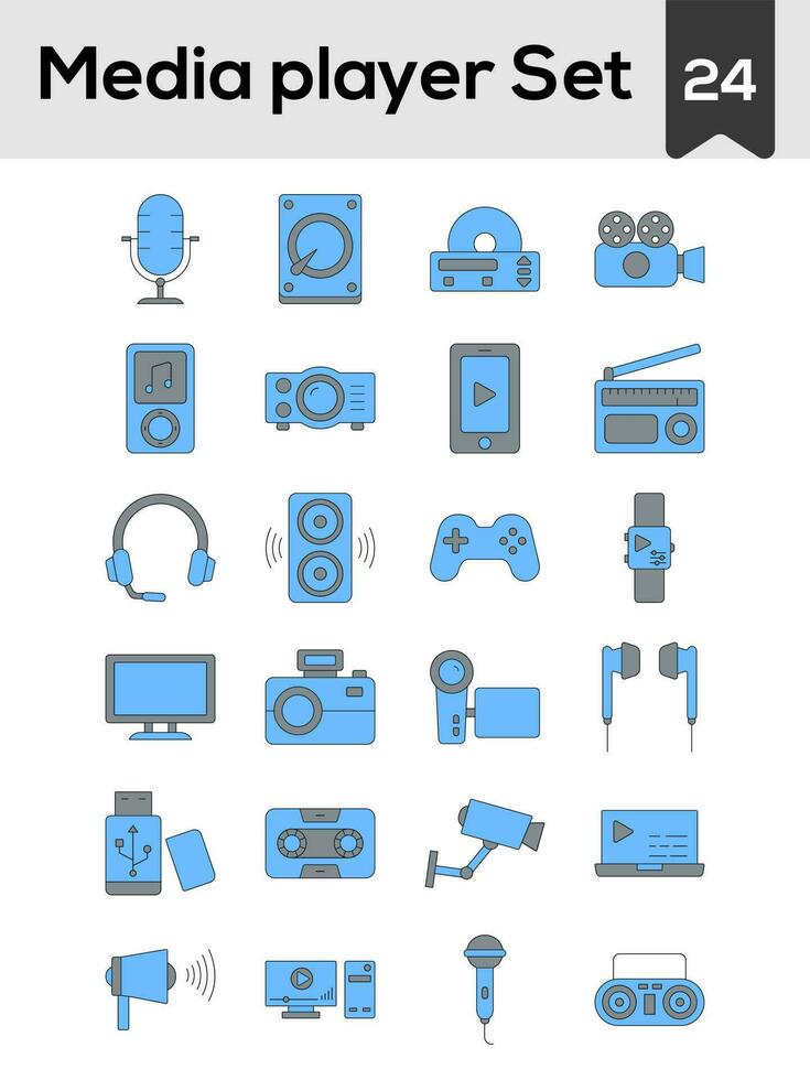 reeks van media speler icoon in blauw en grijs kleur. vector